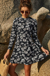 A-Linien-Kleid mit Blumenmuster und Puffärmeln